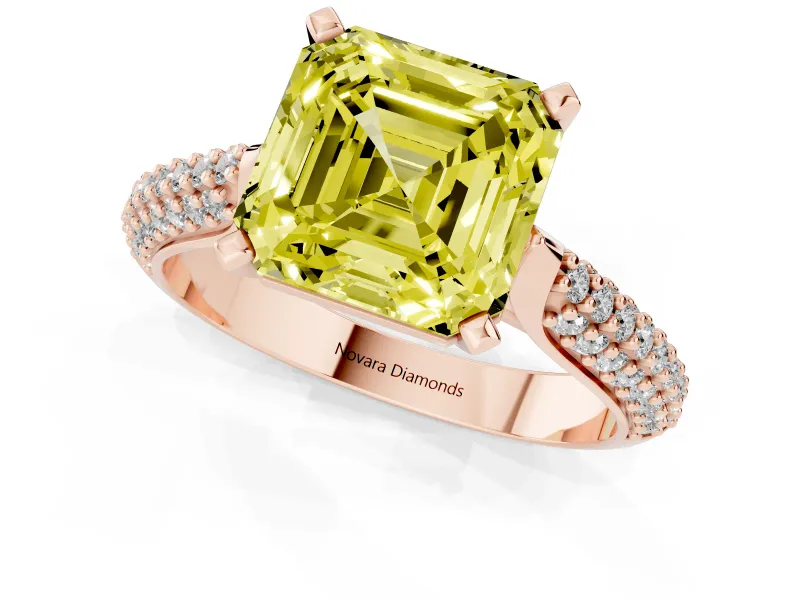 Asscher Cut Pavé Engagement Ring Setting for a Fancy Yellow Lab-Grown Diamond | Multi-Row Shoulders | Rose Gold