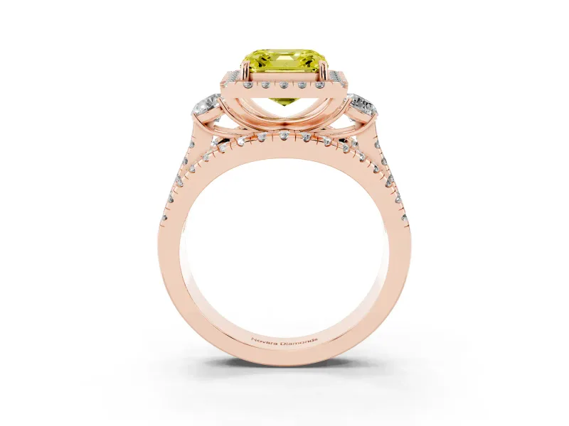 Asscher Cut Halo Split Shank Engagement Ring Setting for a Fancy Yellow Lab-Grown Diamond | Rose Gold