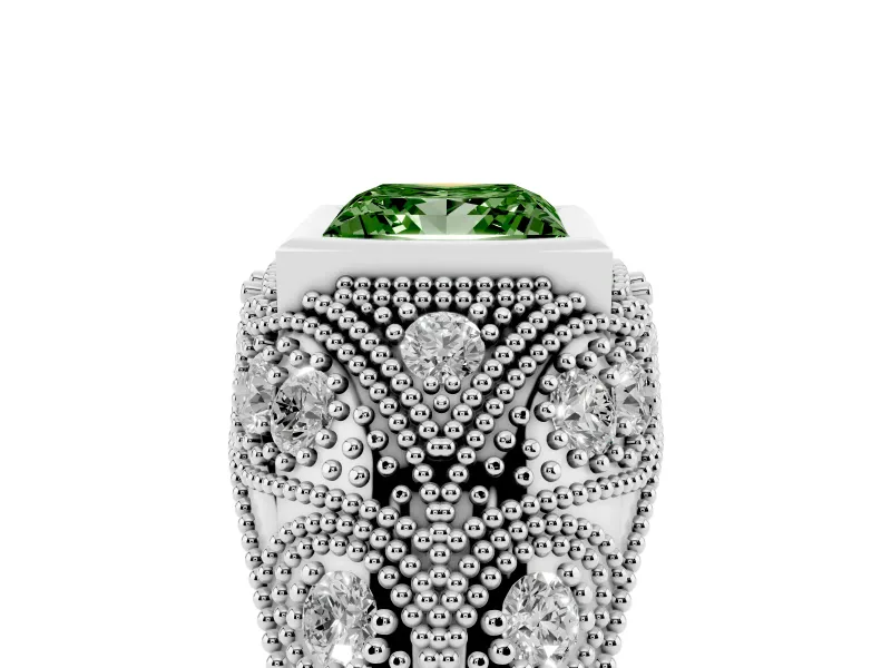Fancy Green Princess Cut Diamond Bezel Ring Set in Platinum with Milgrain Accent Band