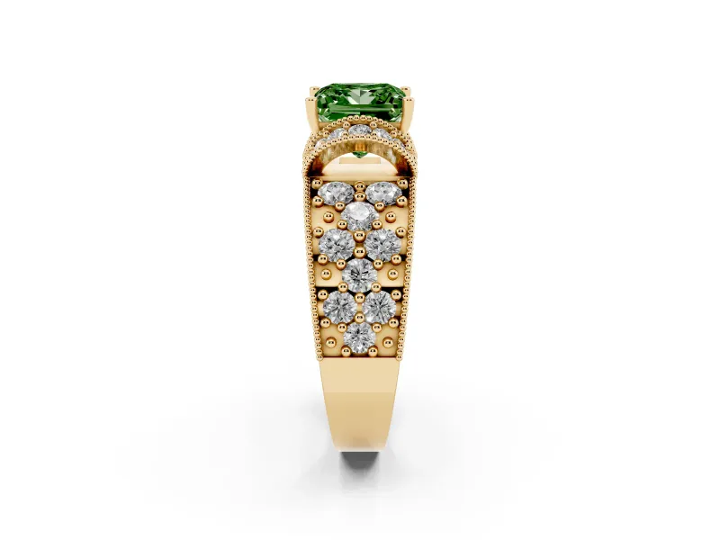 Princess Cut Vintage Pave Engagement Ring Setting for a Fancy Green Lab-Grown Diamond | Milgrain Edges | Yellow Gold