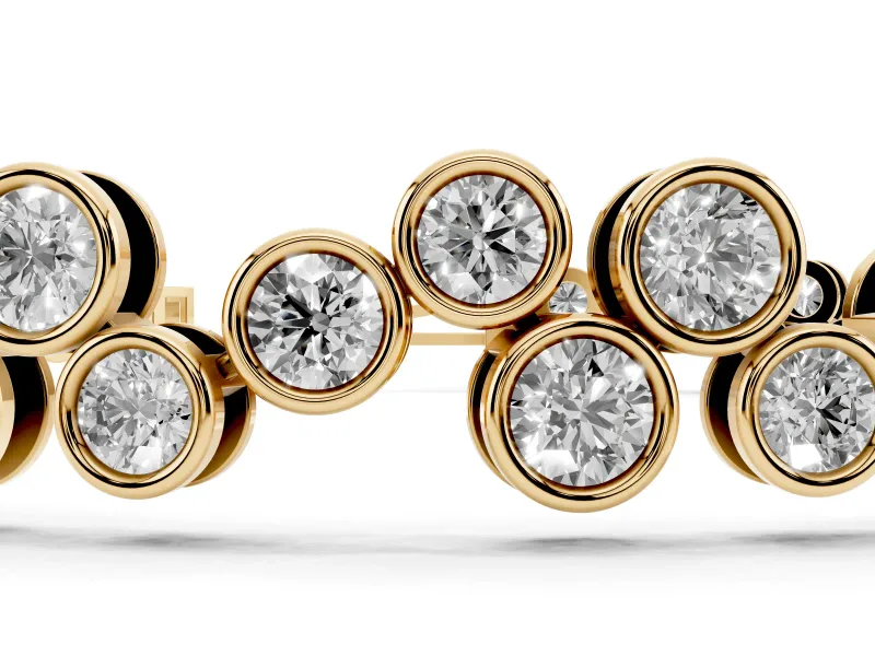 Round Lab-Grown Diamond Staggered Bezel Cluster Tennis Bracelet | Two-Level Line | Yellow Gold