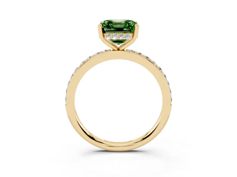 Asscher Cut Hidden Halo Engagement Ring Setting for a Fancy Green Lab-Grown Diamond | Yellow Gold