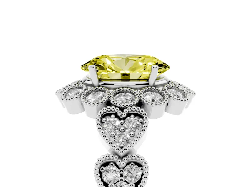 Oval Scalloped Halo Engagement Ring Setting for a Fancy Yellow Lab-Grown Diamond | Heart Pavé Band | Platinum