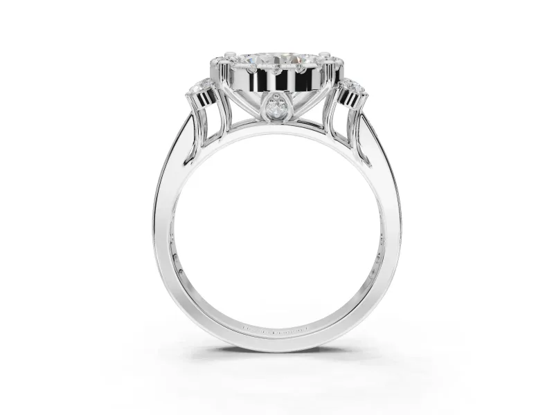 Round Halo Side Cluster Engagement Ring Setting | Graduated Channel Band | White Gold