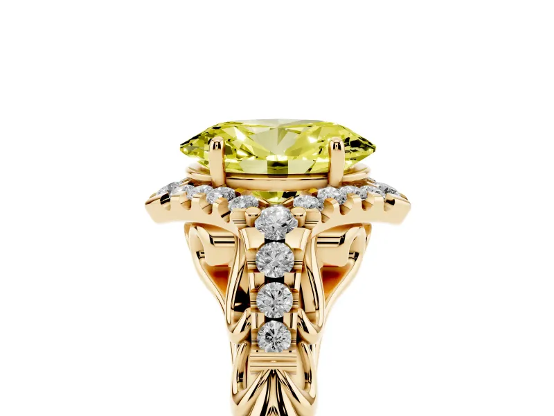 Oval Hidden Halo Filigree Engagement Ring Setting for a Fancy Yellow Lab-Grown Diamond | Yellow Gold