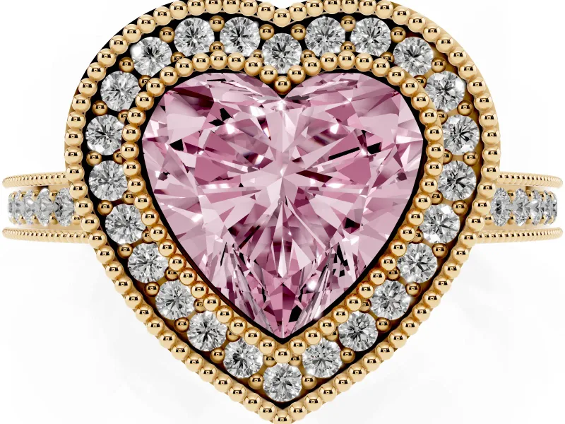 Heart-Shaped Milgrain Halo Engagement Ring Setting for a Fancy Pink Lab-Grown Diamond | Yellow Gold