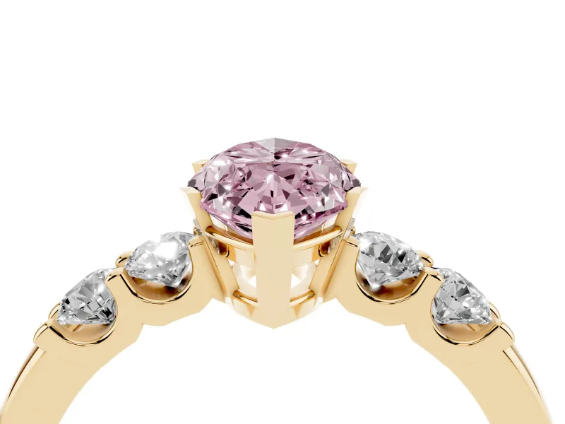 Marquise Five Stone Engagement Ring Setting for a Fancy Pink Lab-Grown Diamond | Yellow Gold