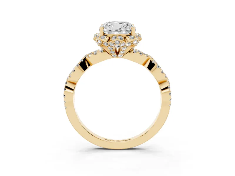 Cushion Cut Milgrain Halo Engagement Ring Setting | Graduated Shoulders | Yellow Gold