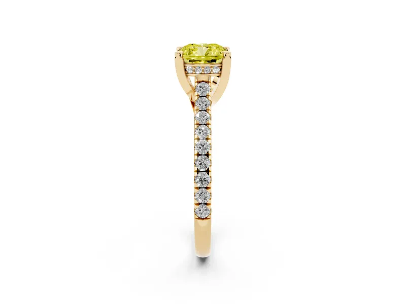 Cushion Cut Hidden Halo Pave Engagement Ring Setting for a Fancy Yellow Lab-Grown Diamond | Claw Prongs | Yellow Gold