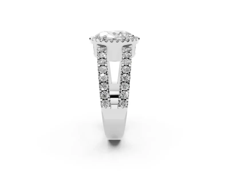 Oval Halo Split Shank Engagement Ring Setting | Pavé Strands | Sterling Silver