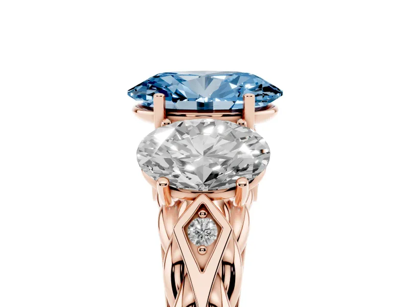 Oval Three Stone Engagement Ring Setting for a Fancy Blue Lab-Grown Diamond | Braided Band | Rose Gold