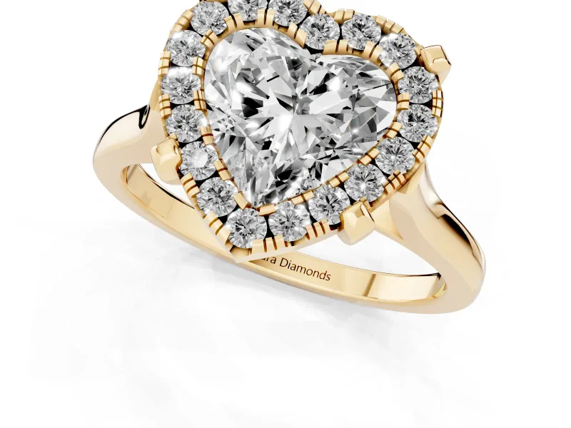 Heart-Shaped Claw Corner Halo Engagement Ring Setting | Slim Plain Band | Yellow Gold