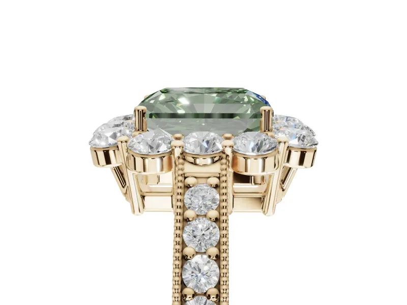 Radiant Cut Halo Engagement Ring Setting for a Fancy Green Lab-Grown Diamond | Yellow Gold - Design NV-24711
