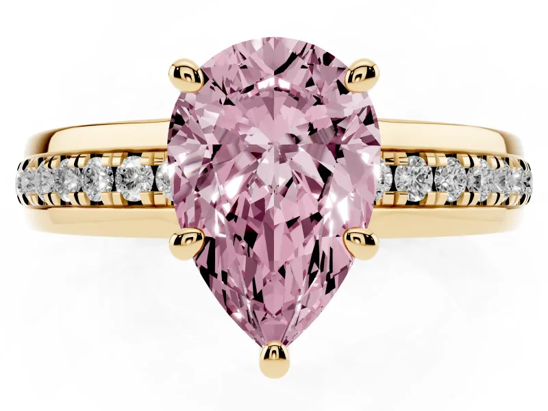 Pear-Shaped Channel Set Engagement Ring Setting for a Fancy Pink Lab-Grown Diamond | Rope Collar | Yellow Gold