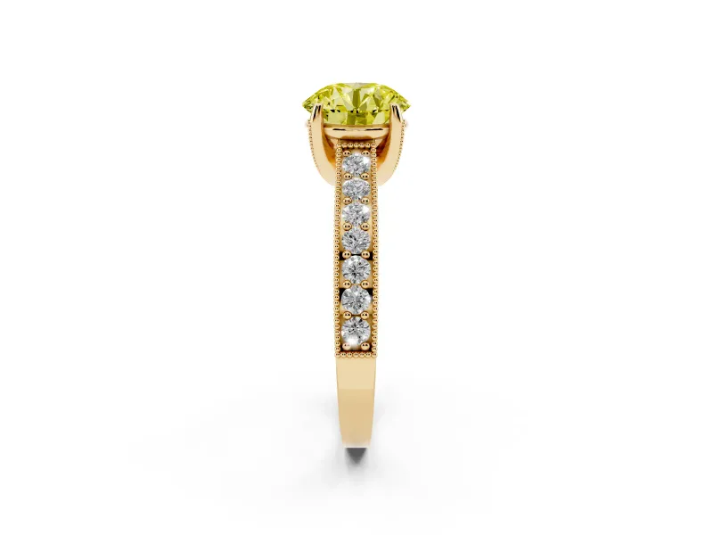 Round Hidden Halo Engagement Ring Setting for a Fancy Yellow Lab-Grown Diamond | Milgrain Pave | Yellow Gold