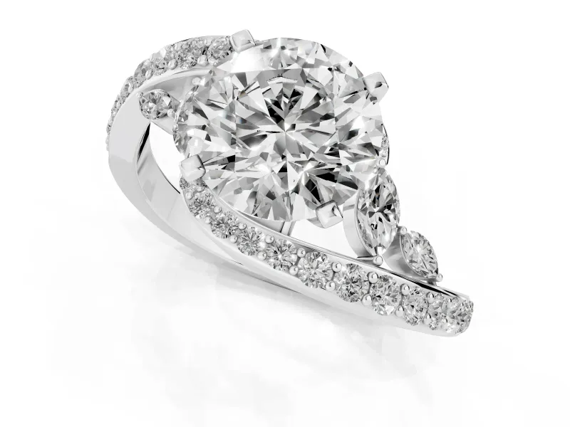 Round Bypass Pavé Engagement Ring Setting | Marquise Accents | Platinum