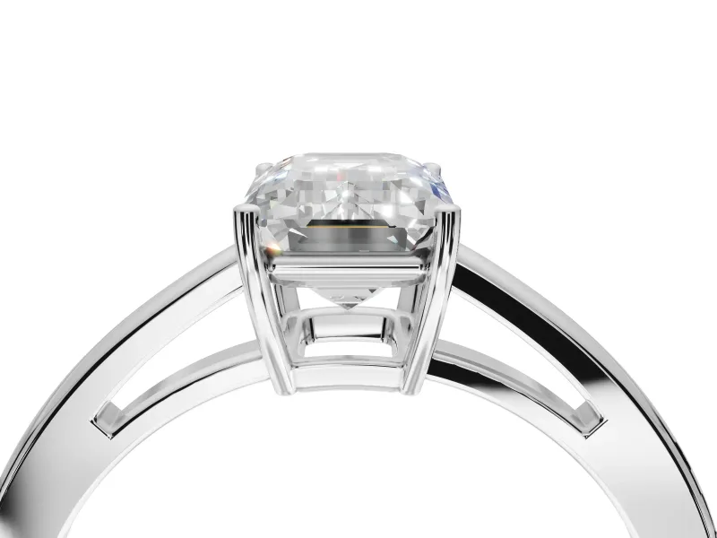 Emerald Cut Cathedral Solitaire Engagement Ring Setting | Open Shoulders | White Gold