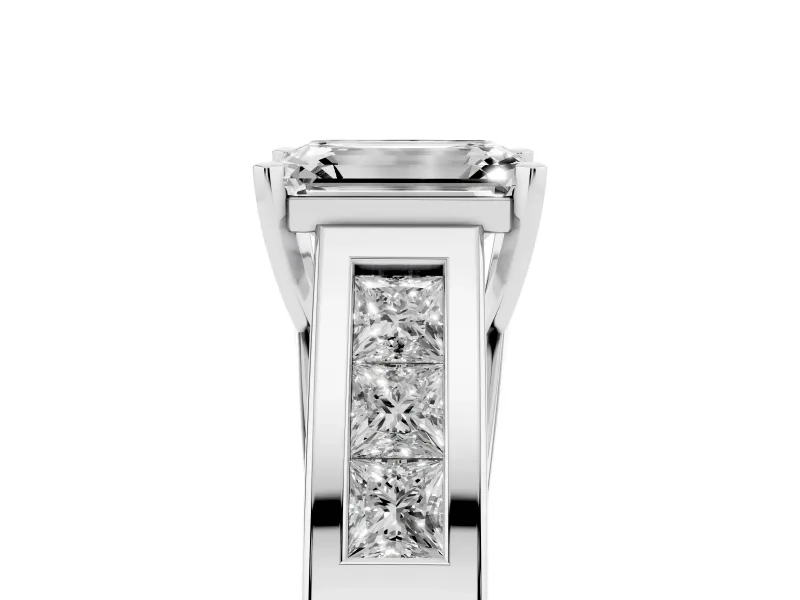 Emerald Cut Channel-Set Engagement Ring Setting | Princess Side Stones | White Gold