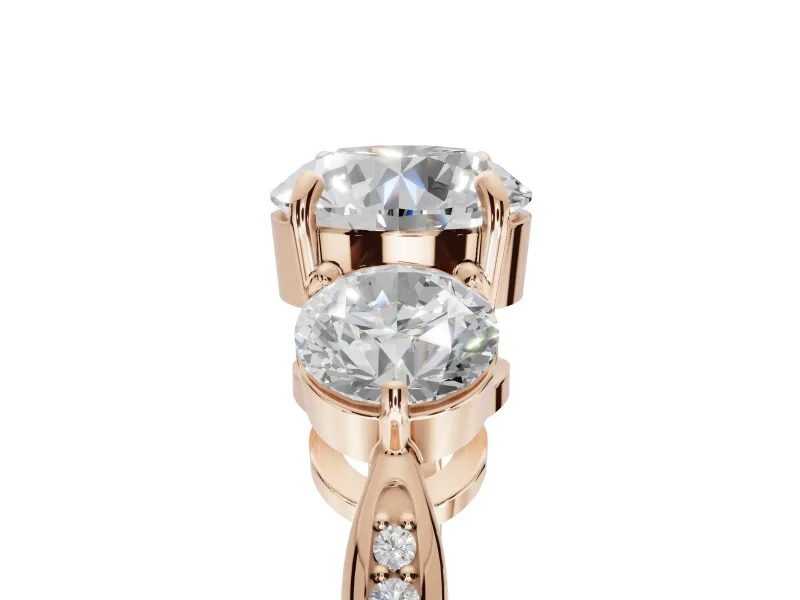Round Three Stone Engagement Ring Setting | Tapered Pave Band | Rose Gold