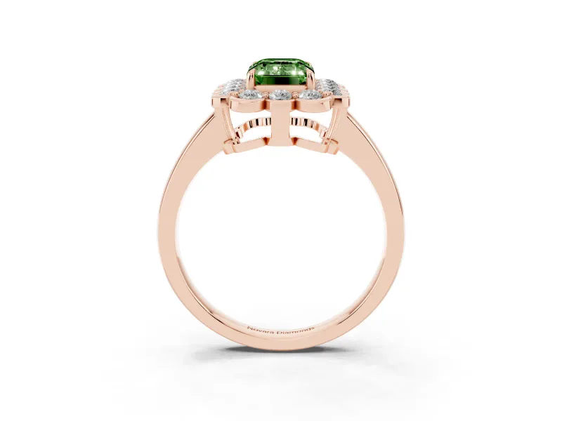 Emerald Cut Scalloped Cluster Halo Engagement Ring Setting for a Fancy Green Lab-Grown Diamond | Plain Band | Rose Gold