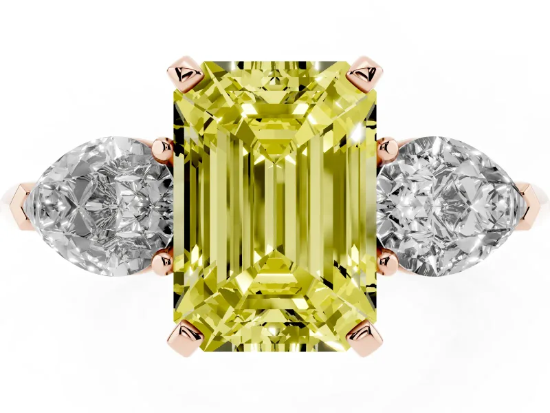 Emerald Cut 3-Stone Engagement Ring Setting for a Fancy Yellow Lab-Grown Diamond | Rose Gold