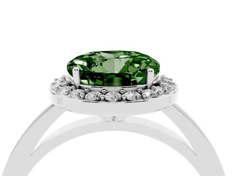 Round Thin Halo Engagement Ring Setting for a Fancy Green Lab-Grown Diamond | Plain Band | Platinum