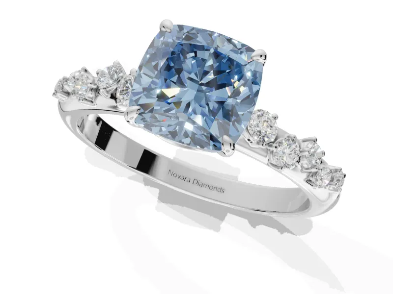 Cushion Cut Graduated Solitaire Engagement Ring Setting for a Fancy Blue Lab-Grown Diamond | Platinum