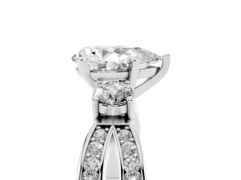Three-Stone Pear Cut Diamond Twist Band Ring Set in Silver with Pavé Accents and Prong Setting