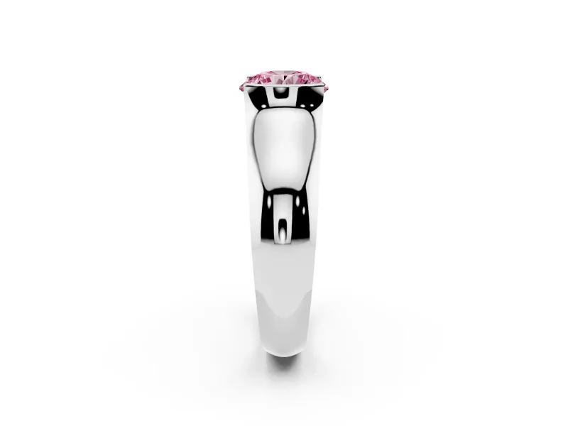 Round Half Bezel Solitaire Engagement Ring Setting for a Fancy Pink Lab-Grown Diamond | Wide Band | Sterling Silver