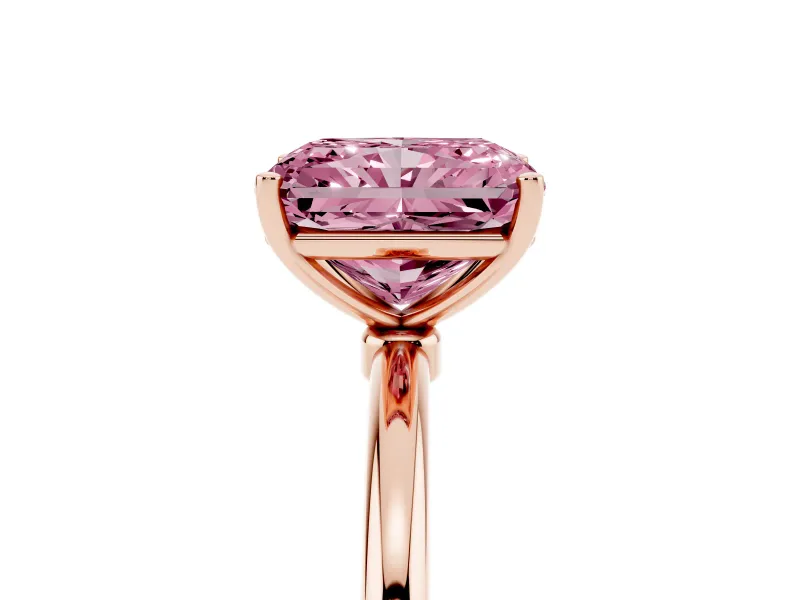 Radiant Cut Thin Solitaire Engagement Ring Setting for a Fancy Pink Lab-Grown Diamond | Straight Plain Band | Rose Gold