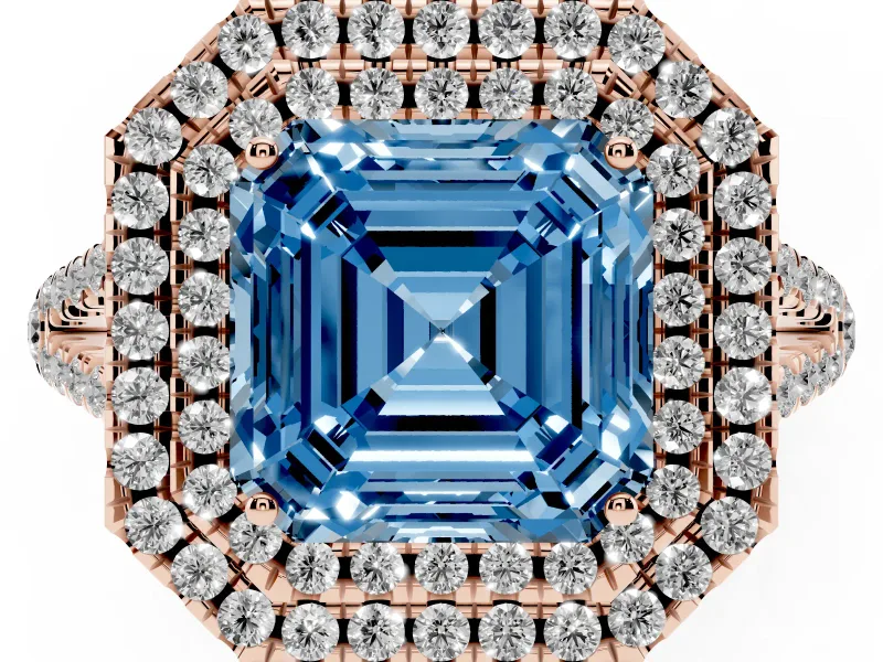 Asscher Cut Halo Engagement Ring Setting for a Fancy Blue Lab-Grown Diamond | Rose Gold - Design NV-24799