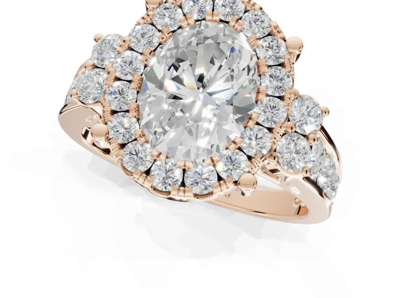 Oval Halo Side Cluster Engagement Ring Setting | Graduated Channel Band | Rose Gold