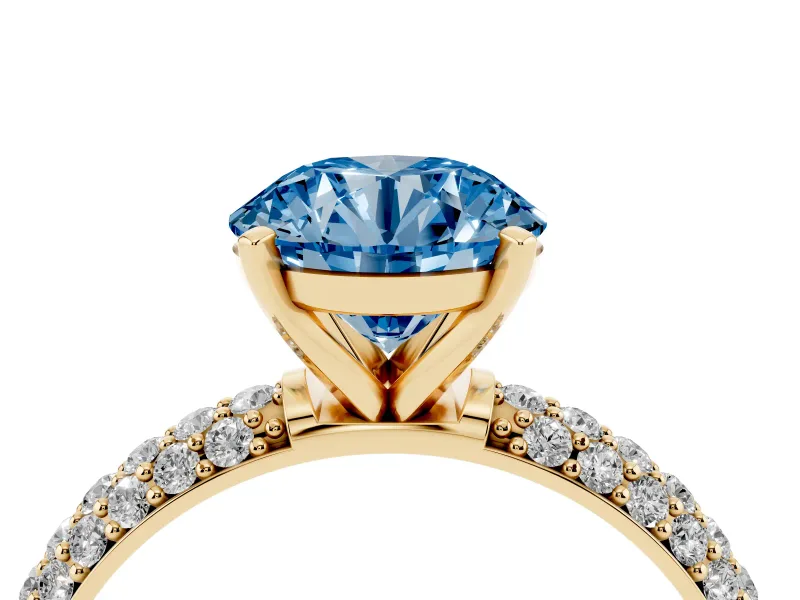 Round Domed Pavé Engagement Ring Setting for a Fancy Blue Lab-Grown Diamond | Yellow Gold