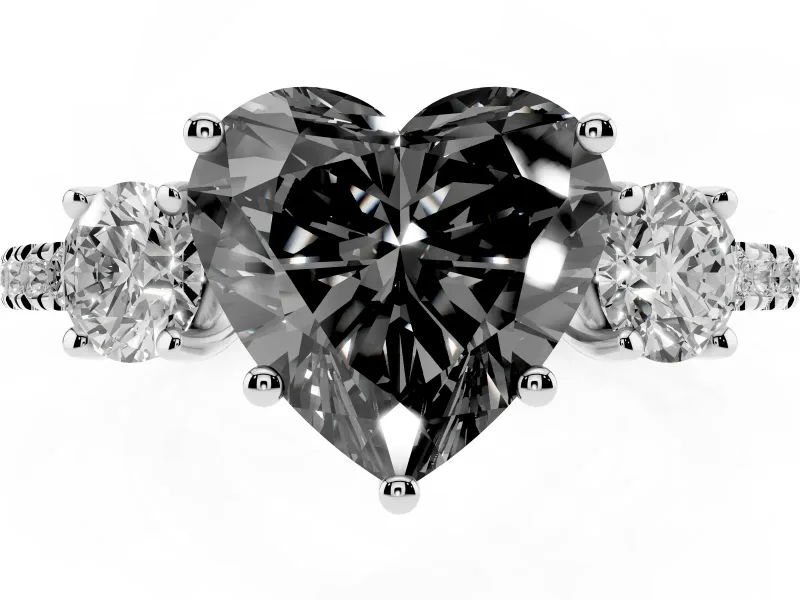 Fancy Black Heart Cut Diamond Three-Stone Ring Set in Silver with Pavé Band and Graduated Sides