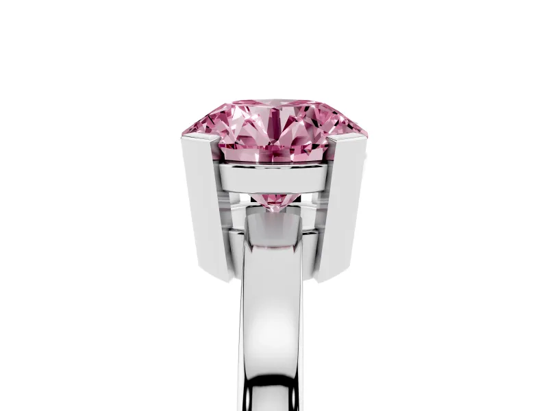 Round Solitaire Engagement Ring Setting for a Fancy Pink Lab-Grown Diamond | Flat Tab Prongs | Sterling Silver