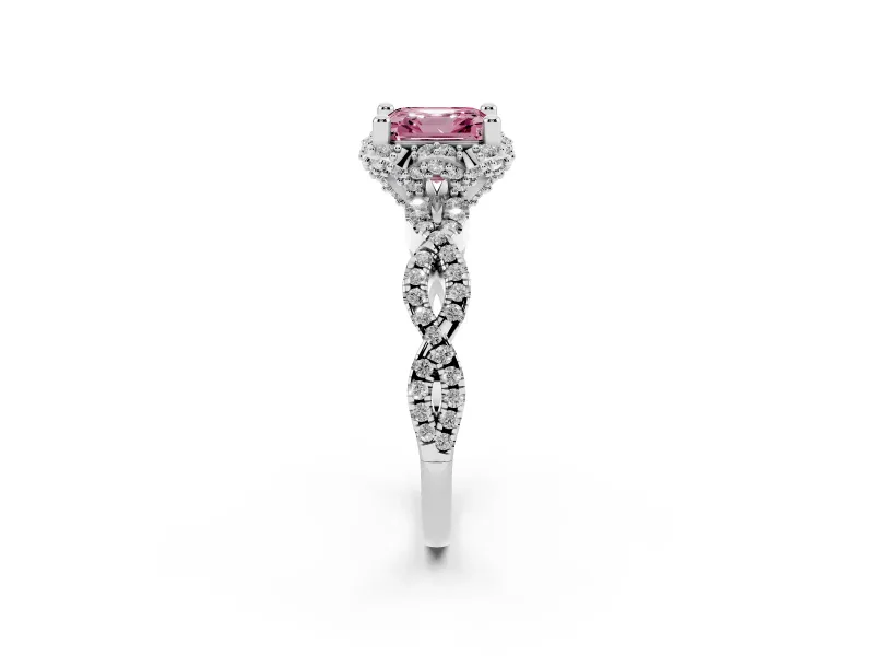 Asscher Cut Milgrain Halo Engagement Ring Setting for a Fancy Pink Lab-Grown Diamond | Graduated Shoulders | White Gold