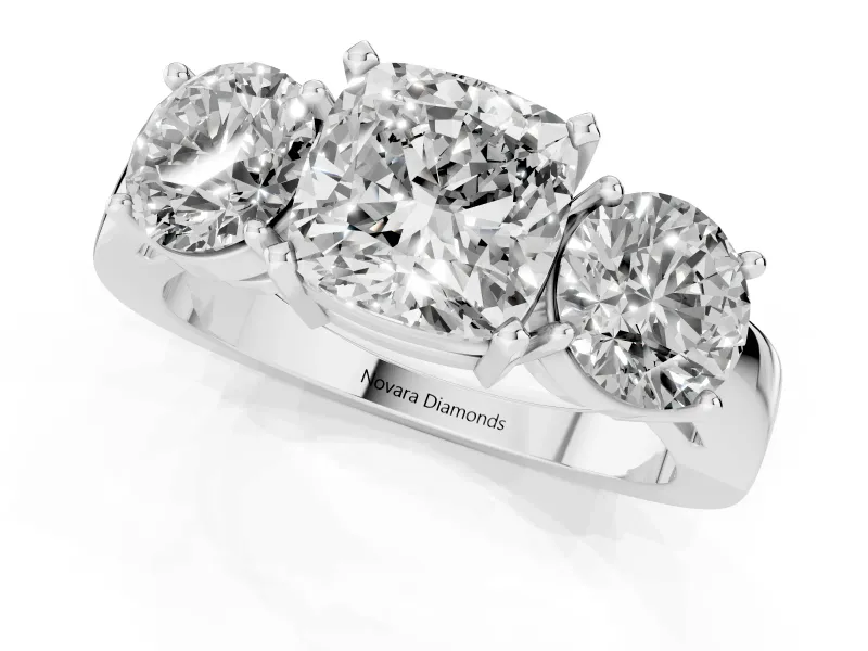 Cushion Cut Three Stone Engagement Ring Setting | Wide Plain Band | White Gold
