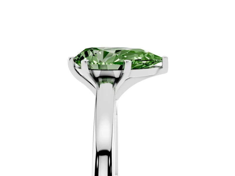 Fancy Green Pear Cut Diamond Solitaire Engagement Ring Set in Platinum with Prong Setting on a Classic Band