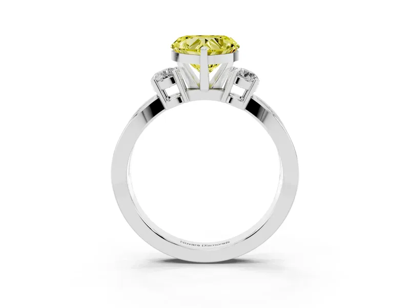 Fancy Yellow Three-Stone Heart Cut Diamond Twist Band Ring Set in Silver with Pavé Accents and Prong Setting