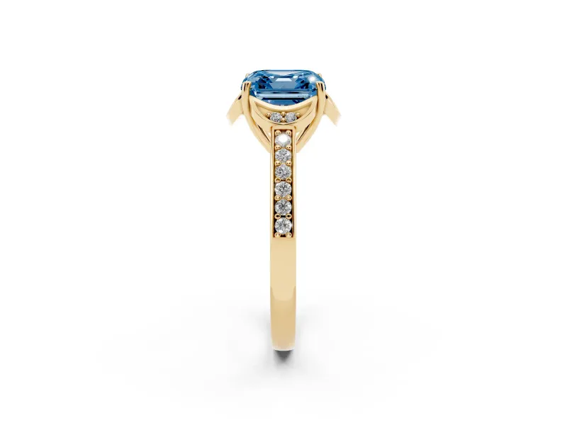 Asscher Cut Floral Pavé Engagement Ring Setting for a Fancy Blue Lab-Grown Diamond | Yellow Gold
