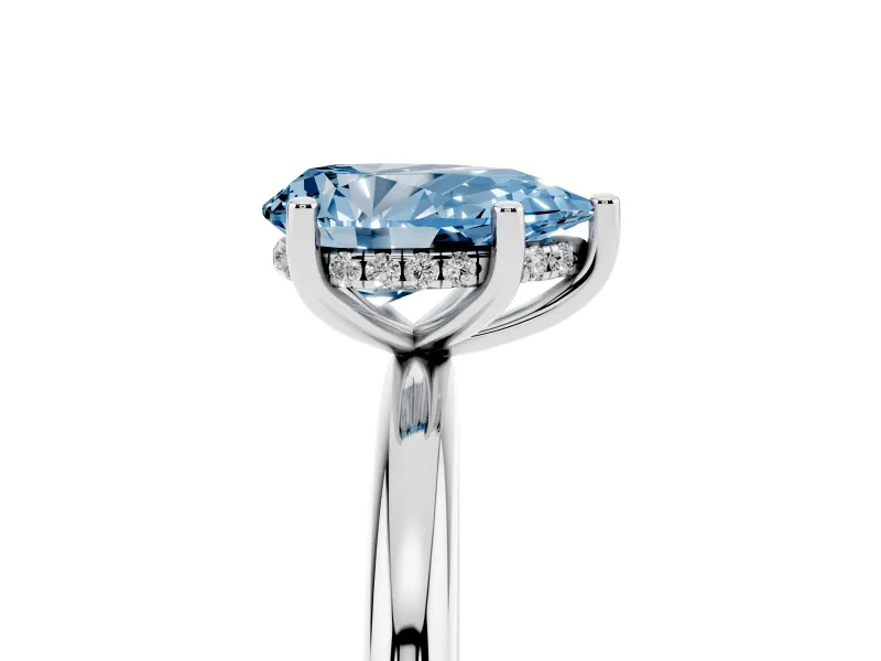 Pear-Shaped Micro-Prong Hidden Halo Engagement Ring Setting for a Fancy Blue Lab-Grown Diamond | Plain Band | Platinum