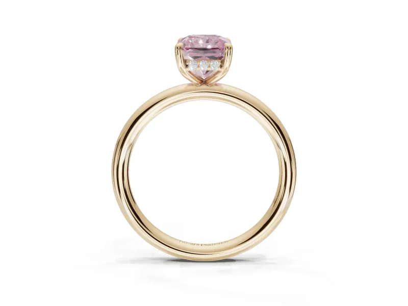Radiant Cut Hidden Halo Ring Setting for a Fancy Pink Lab-Grown Diamond | Yellow Gold