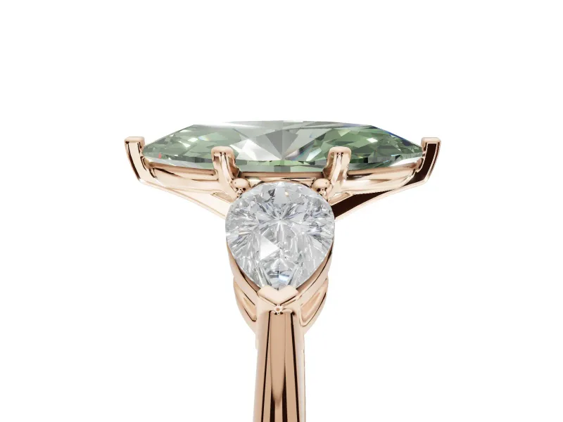 Marquise Three-Stone Ring Setting for a Fancy Green Lab-Grown Diamond | Pear Side Stones | Rose Gold