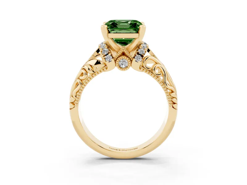 Asscher Cut Filigree Engagement Ring Setting for a Fancy Green Lab-Grown Diamond | Yellow Gold