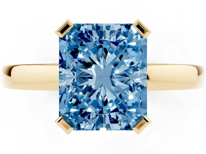 Radiant Cut Solitaire Engagement Ring Setting for a Fancy Blue Lab-Grown Diamond | Flat Tab Prongs | Yellow Gold