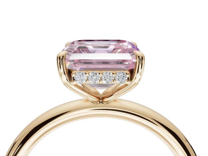 Asscher Cut Hidden Halo Ring Setting for a Fancy Pink Lab-Grown Diamond | Yellow Gold