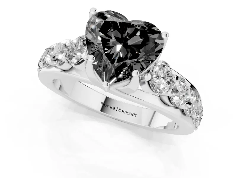 Heart-Shaped Graduated Engagement Ring Setting for a Black Center | Platinum