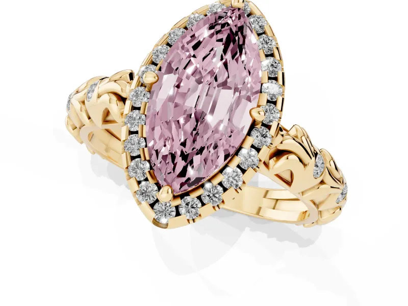 Marquise Leaf Halo Engagement Ring Setting for a Fancy Pink Lab-Grown Diamond | Yellow Gold