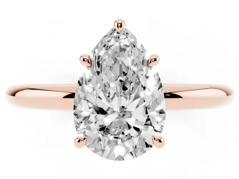 Pear Cut Diamond Solitaire Ring Set in Rose gold with Thin Band and Prong Setting