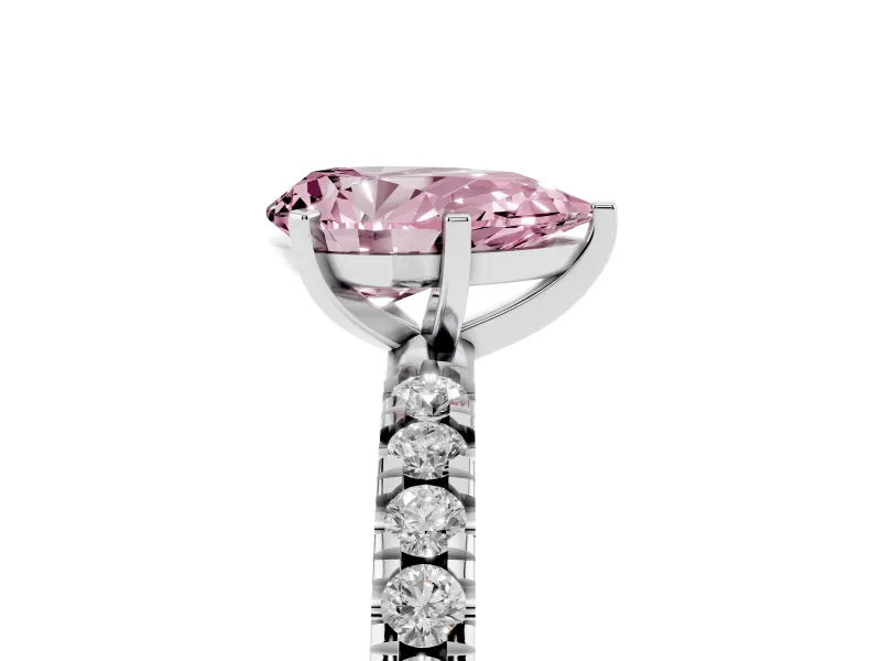 Fancy Pink Pear Cut Diamond Pavé Band Solitaire Set in White gold with Prong Setting